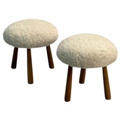 Contemporary, Swedish Modern Style, Sheepskin Stools or Ottomans, Shearling