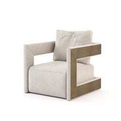 Contemporary Swivel Armchair Featuring Square Arms & Open Back