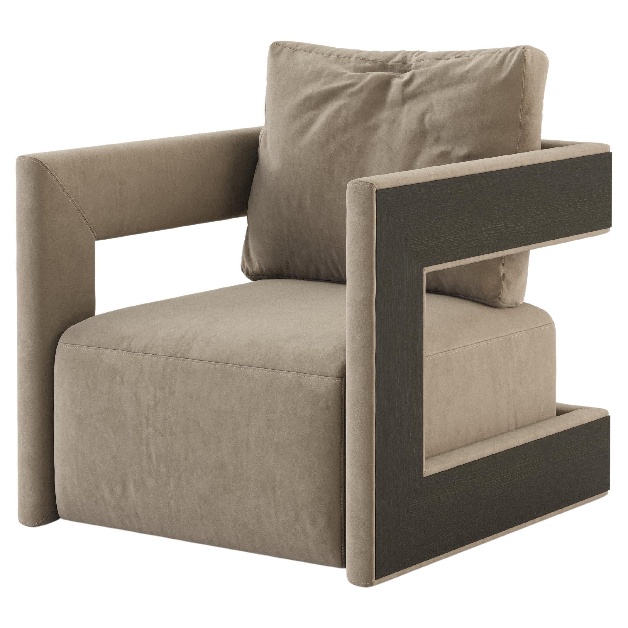 Contemporary Swivel Armchair Featuring Square Arms & Open Back For Sale