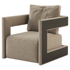 Contemporary Swivel Armchair Featuring Square Arms & Open Back