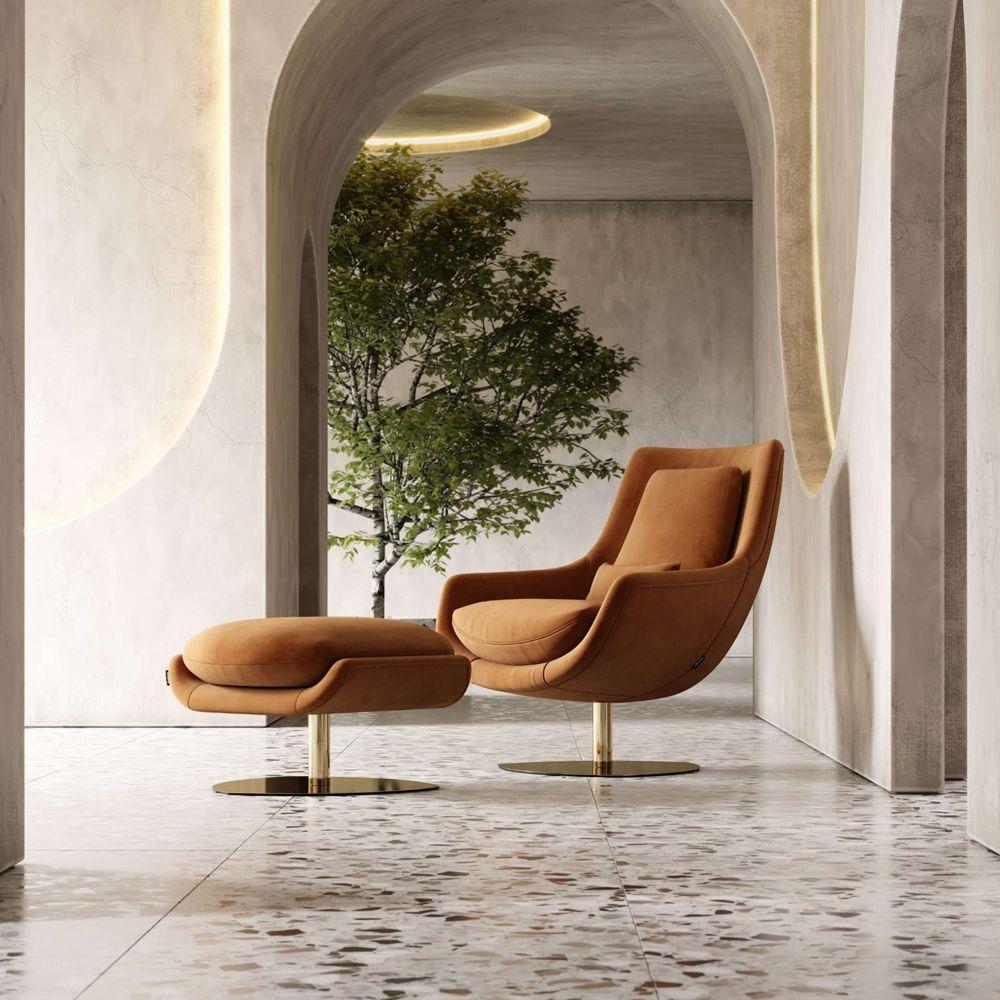 Contemporary Swivel Armchair Offered in Custom Velvet Shown in Yellow