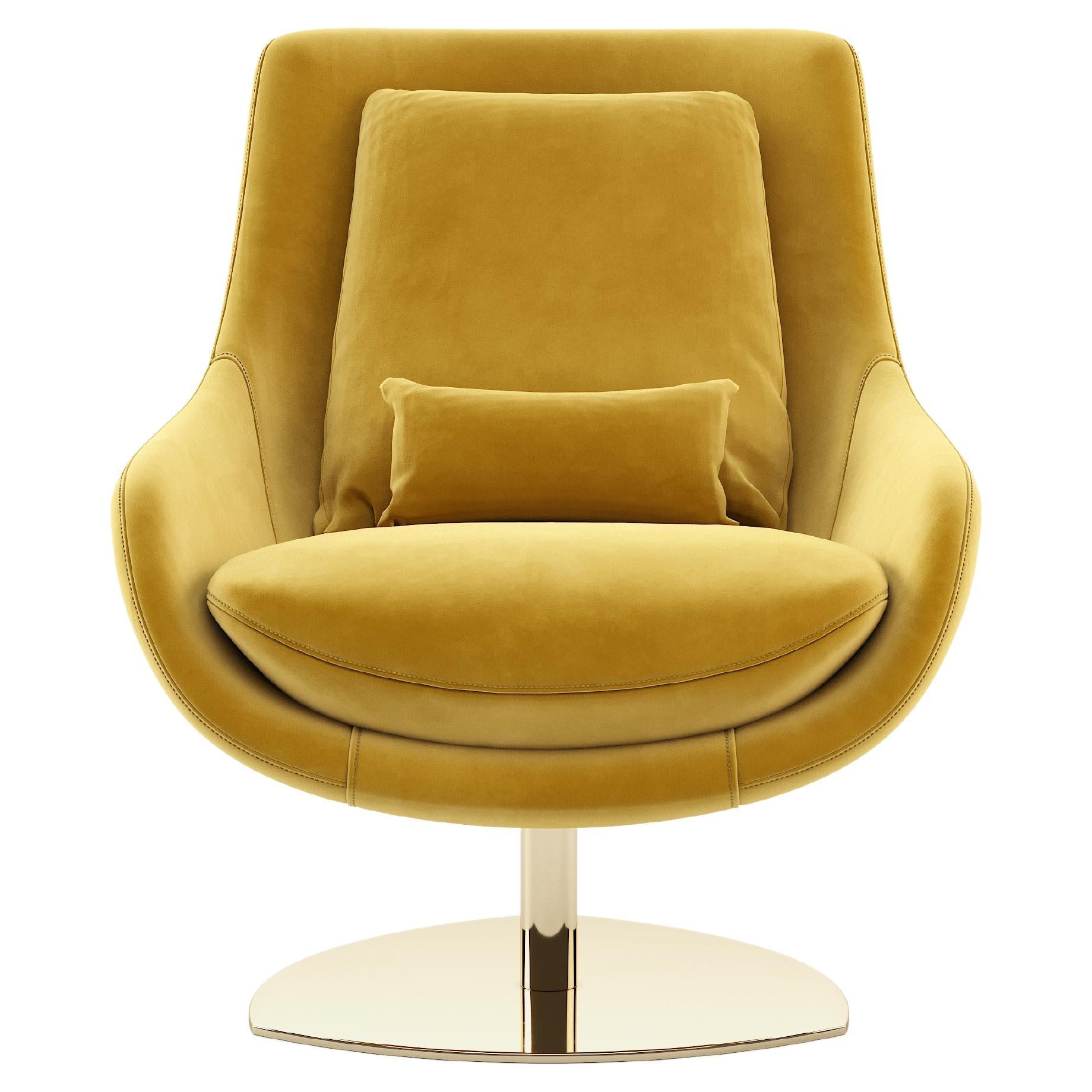 Swivel Armchair Offered in Custom Velvet Shown in Yellow