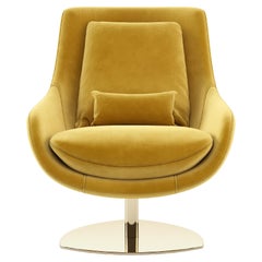 Contemporary Swivel Armchair Offered in Yellow Gold Velvet