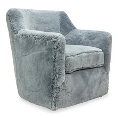 Contemporary Swivel Chair in Blue Gray Shearling