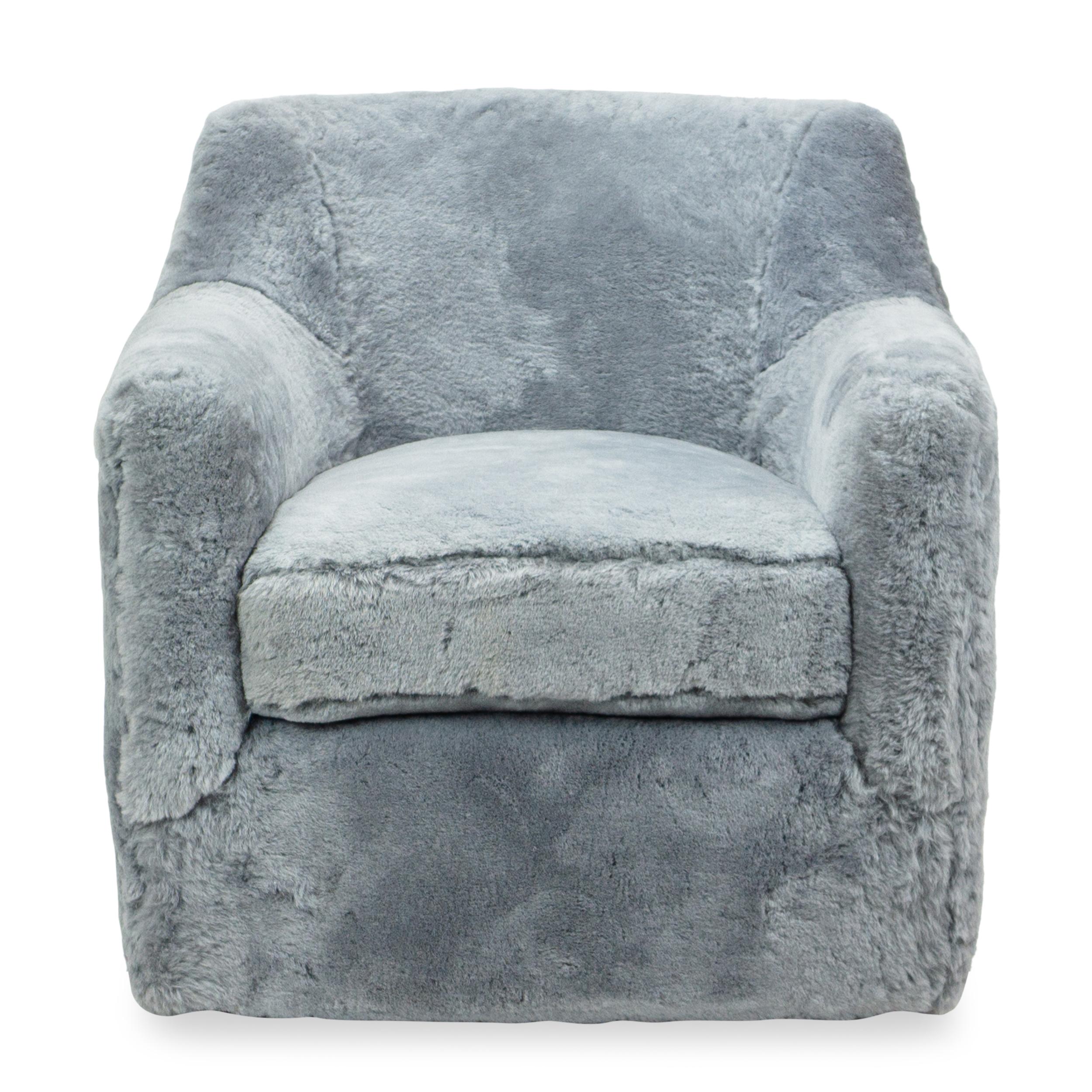 American Contemporary Swivel Chair in Blue Gray Shearling For Sale