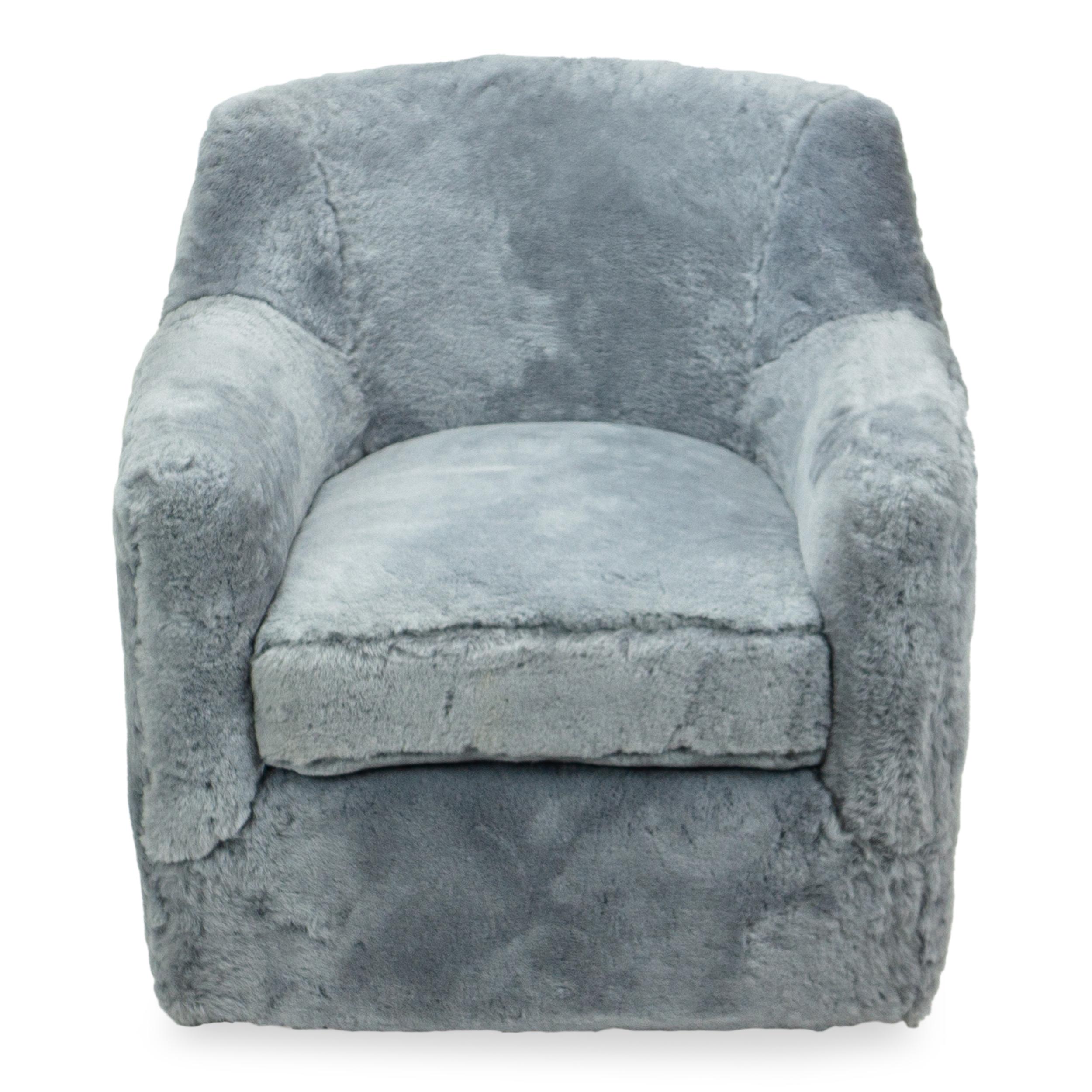 Sheepskin Contemporary Swivel Chair in Blue Gray Shearling For Sale