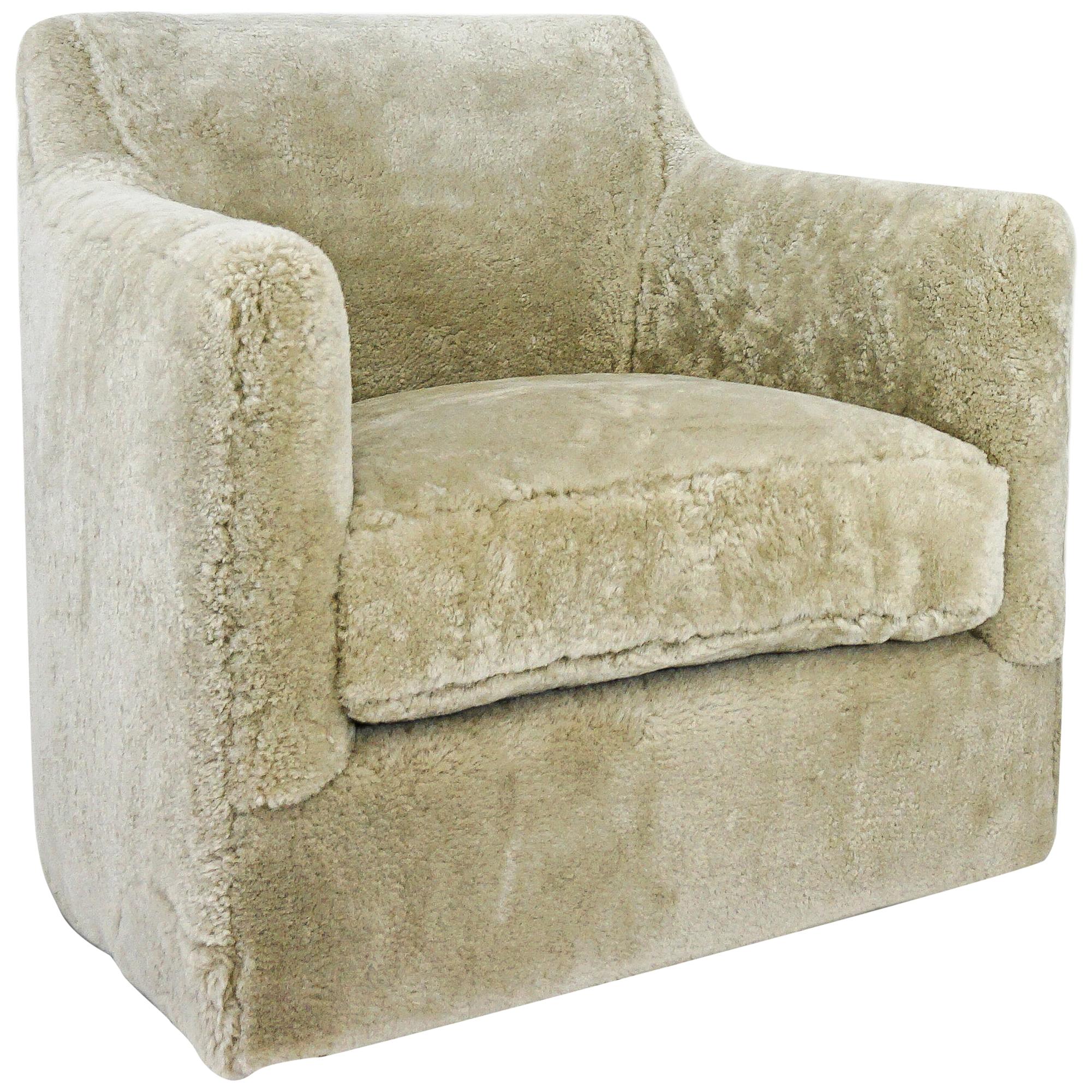 Contemporary Swivel Chair in Shearling, Customizable For Sale