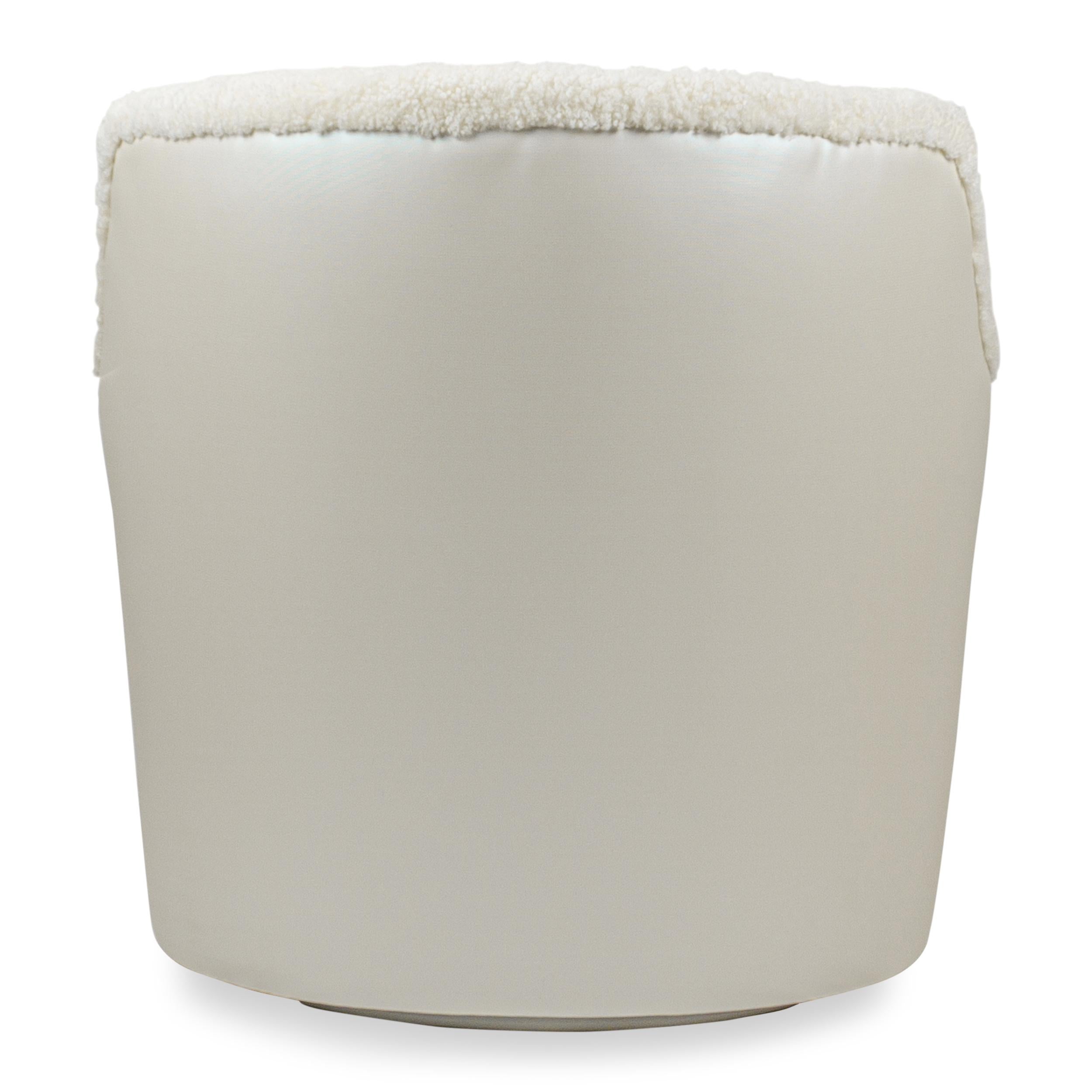 Contemporary Swivel Chair in White Shearling and Vinyl Back For Sale 4