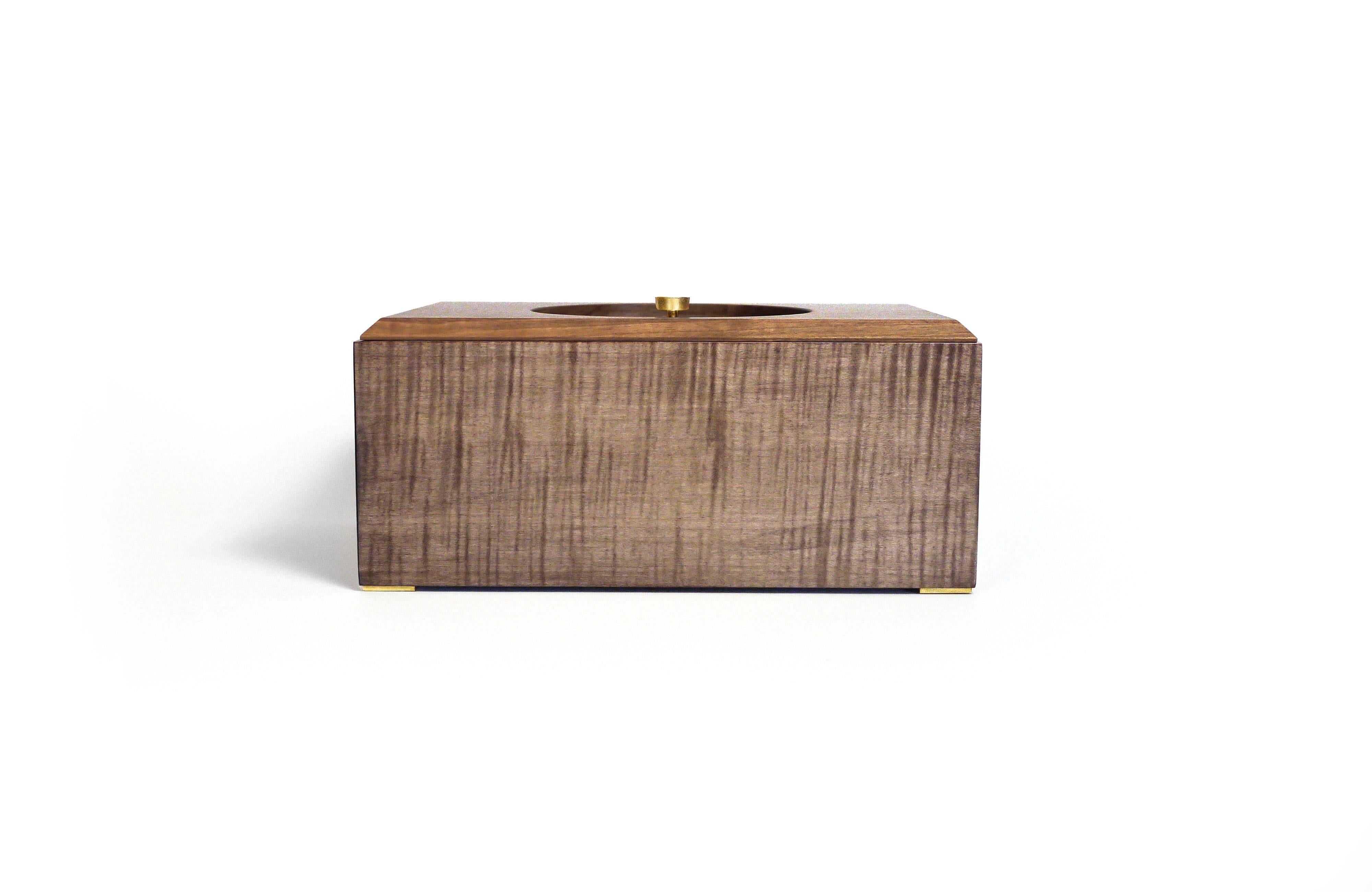 Swedish Contemporary Sycamore and Brass Modern Minimalist Wood Box For Sale