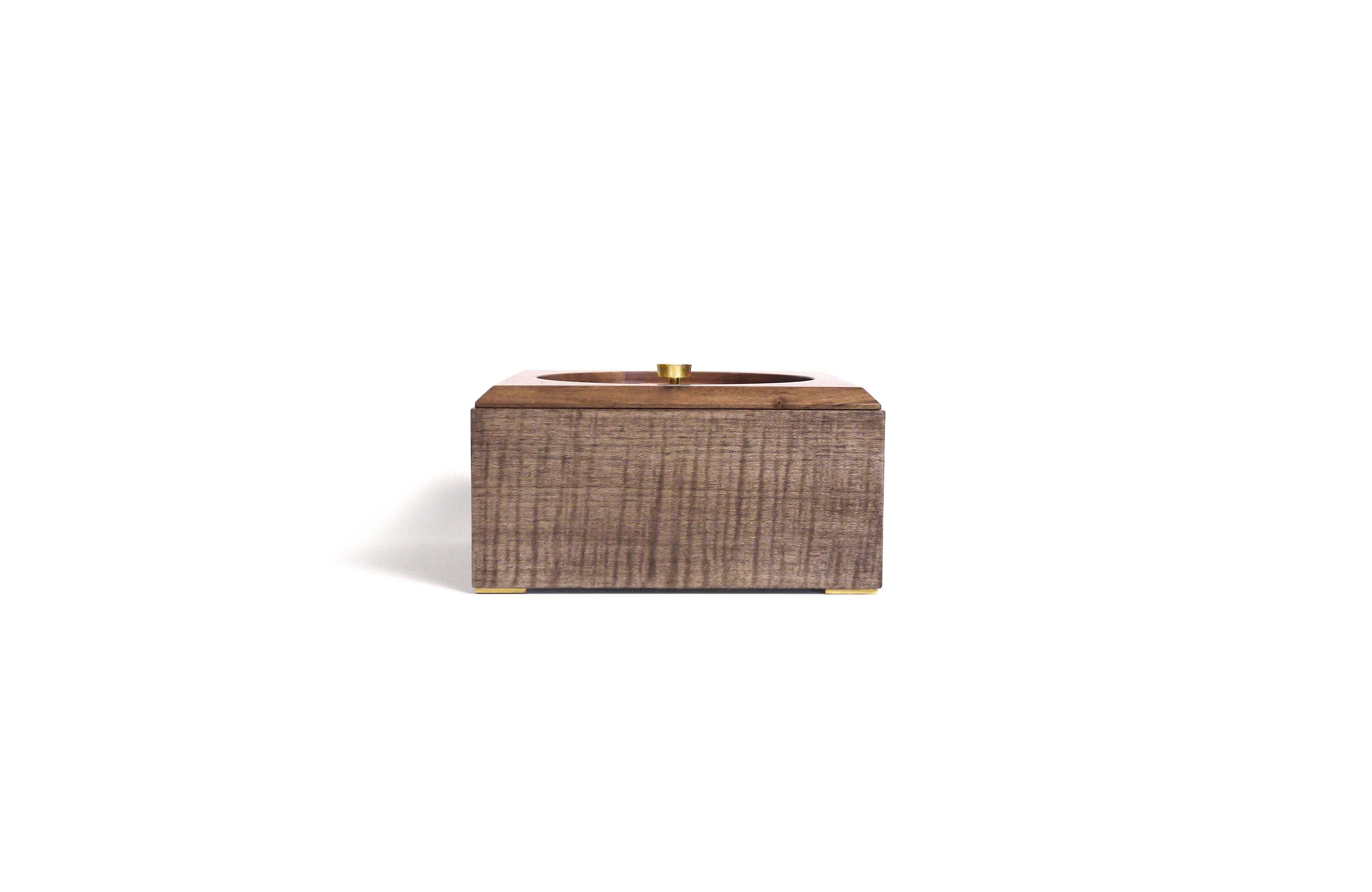 Swedish Contemporary Sycamore and Brass Modern Minimalist Wood Box For Sale