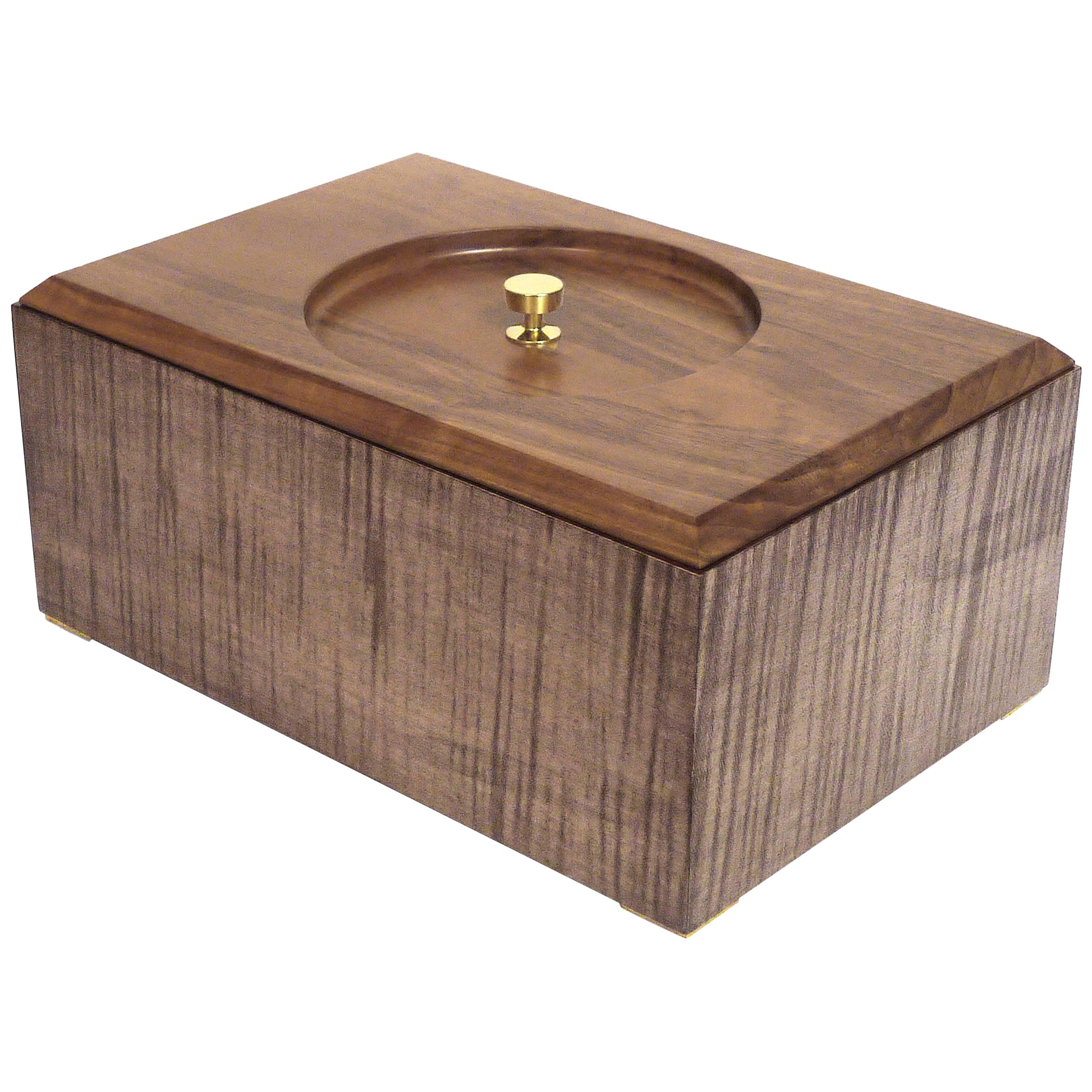 Contemporary Sycamore and Brass Modern Minimalist Wood Box im Angebot