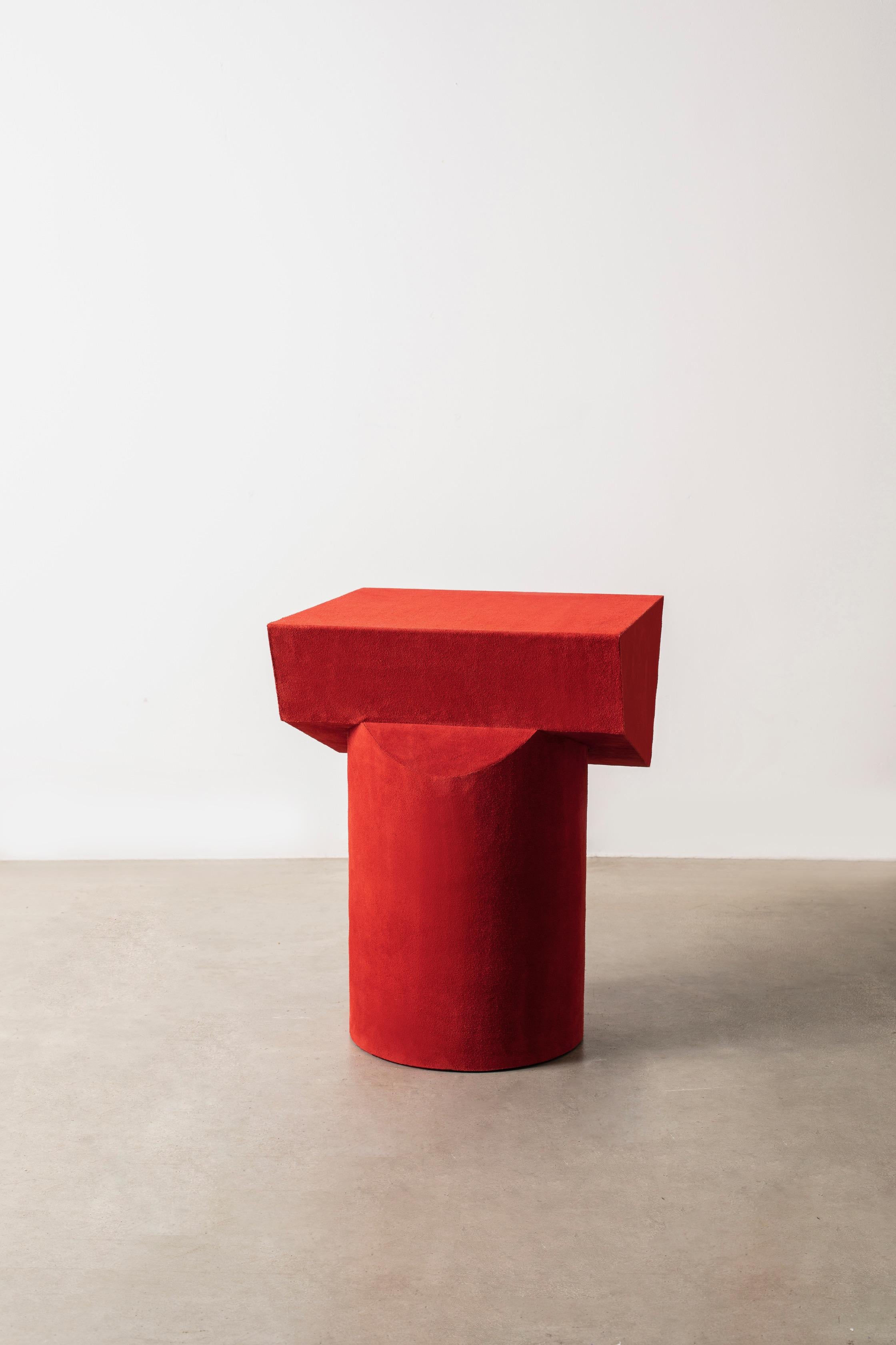 Brazilian Contemporary T Collection Stool in Wood and Hot Pink Suede For Sale