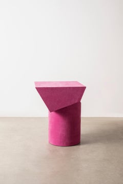 Contemporary T Collection Stool in Wood and Orange Suede