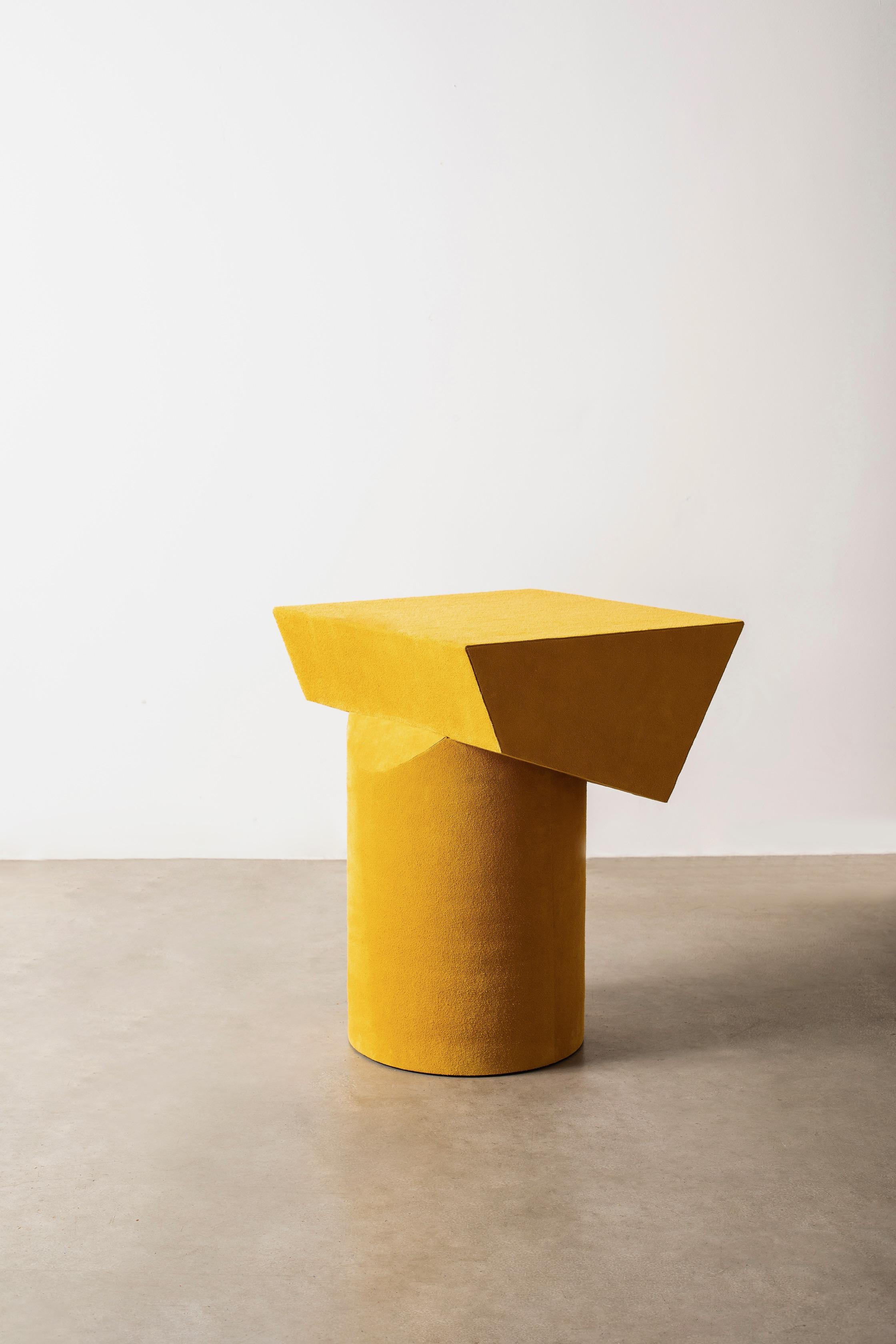 Contemporary T Collection Stool in Wood and Orange Suede For Sale 4
