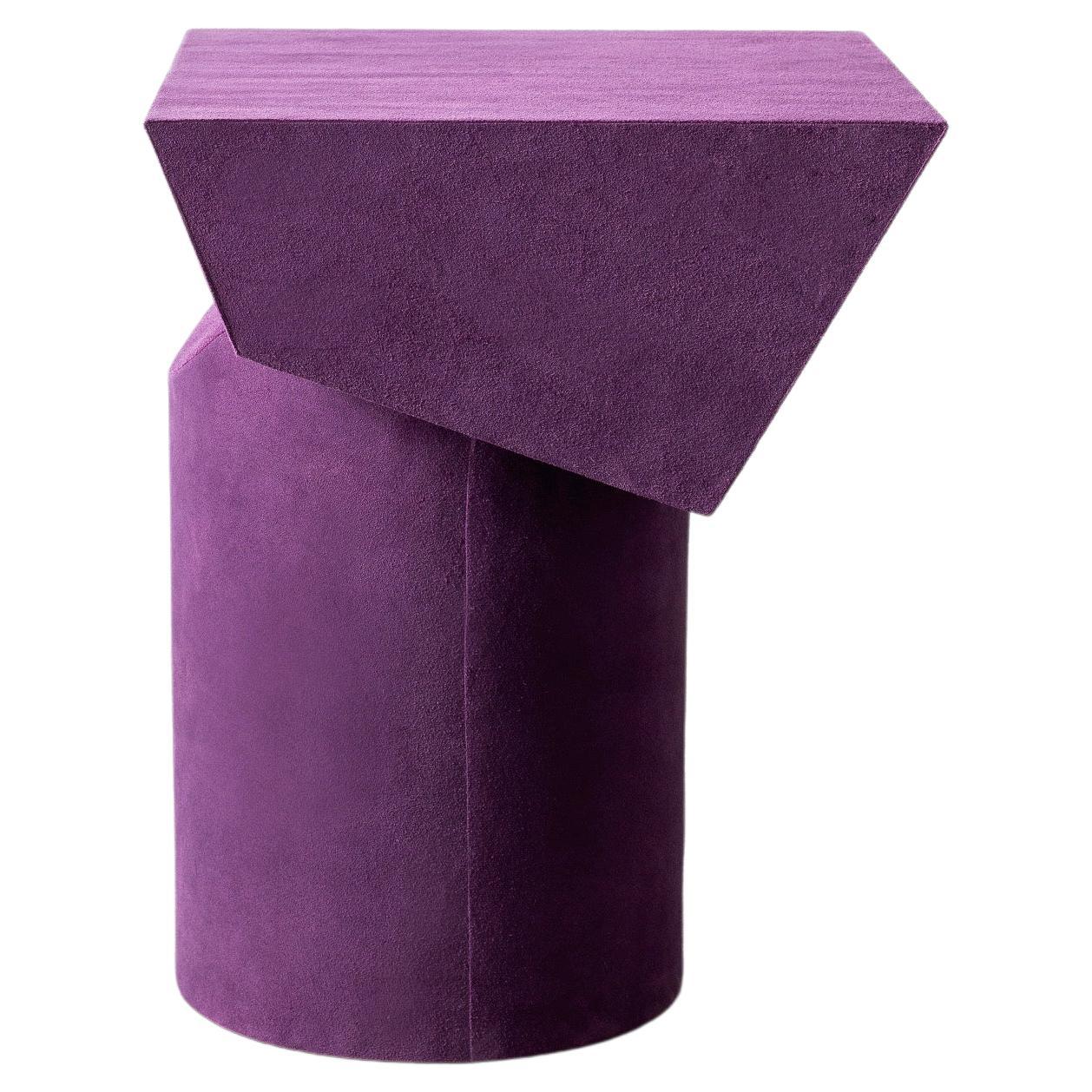 Contemporary T Collection Stool in Wood and Purple Suede For Sale