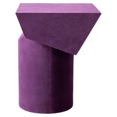 Contemporary T Collection Stool in Wood and Purple Suede