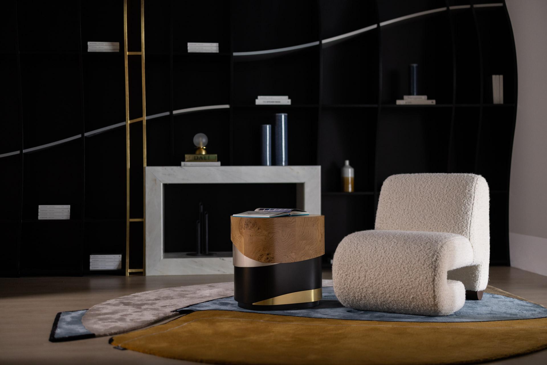 Chaise longue contemporaine T50, laine blanche bouclée, faite à la main par Greenapple en vente 8