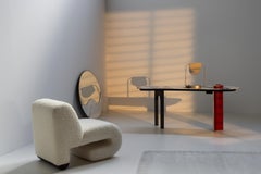 Silla de salón contemporánea T50, bouclé de lana blanco, hecha a mano por Greenapple