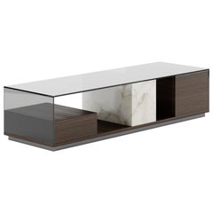 Contemporary Side Table Oak Smoked Glass Marble