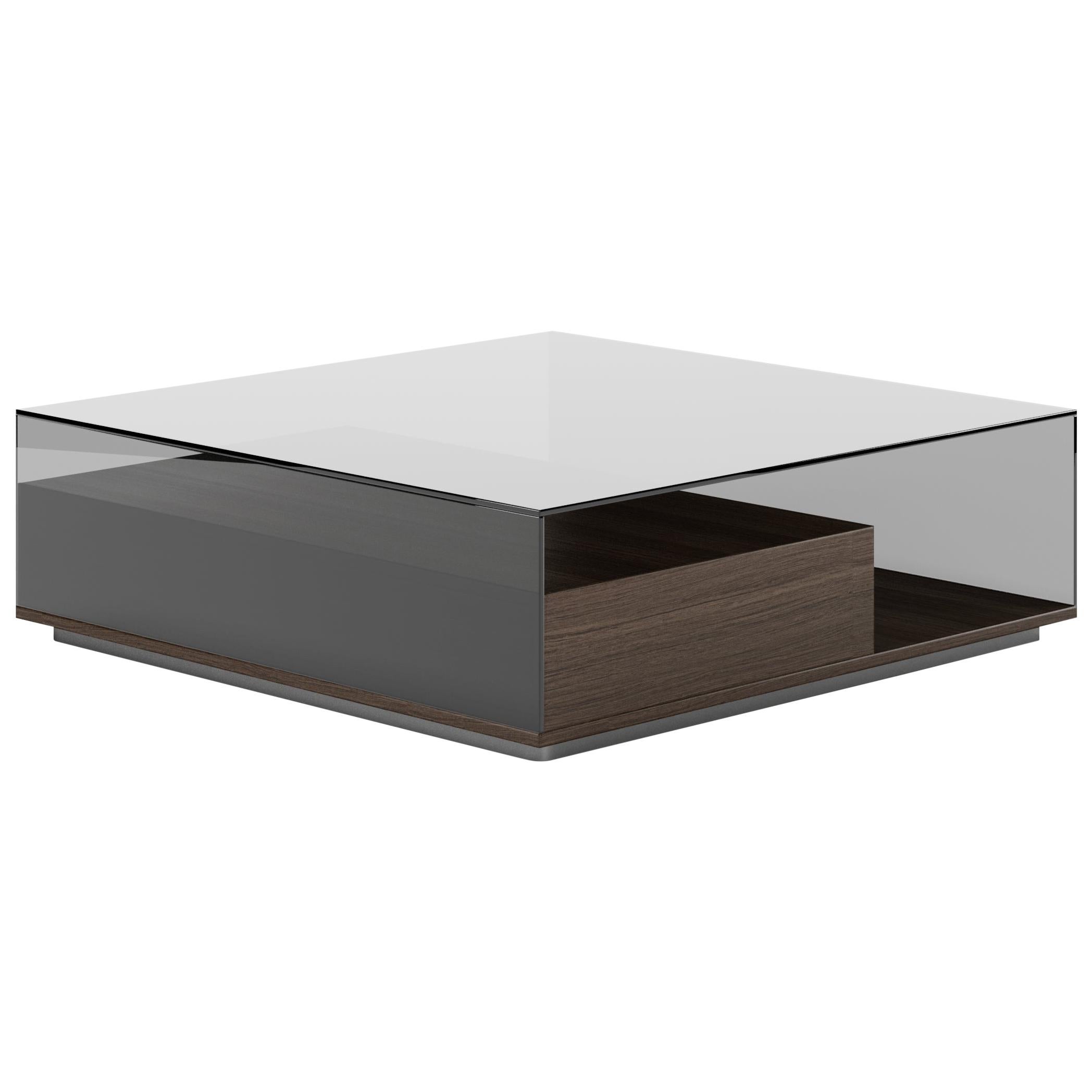 Contemporary Table in Smoked Glass and Oak Veneere For Sale