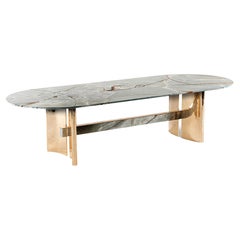 Contemporary Table by Hessentia with Blue Marble Top and Bronze Casting Base