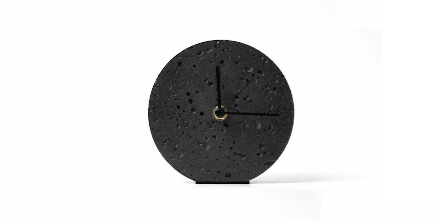 Industrial Contemporary Table Clock 'Moment' in Black Lava Stone