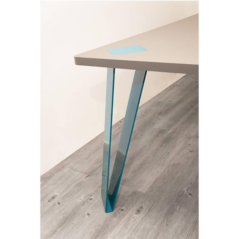 Contemporary Table, E. Marin & D. Reynaud, Metal Lacquered Legs, Fenix Table Top In New Condition For Sale In Valence, FR