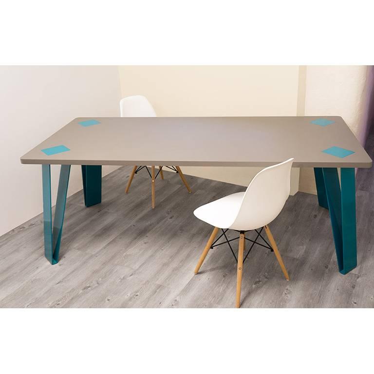 Contemporary Table, E. Marin & D. Reynaud, Metal Lacquered Legs, Fenix Table Top For Sale 1