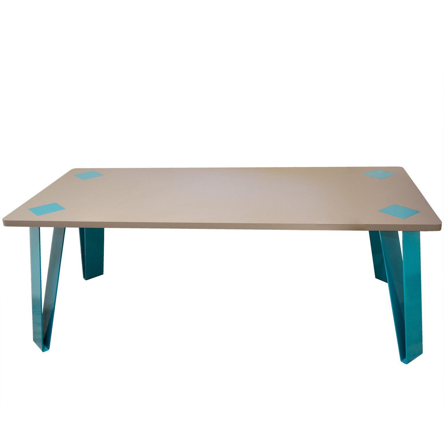 Contemporary Table, E. Marin & D. Reynaud, Metal Lacquered Legs, Fenix Table Top im Angebot