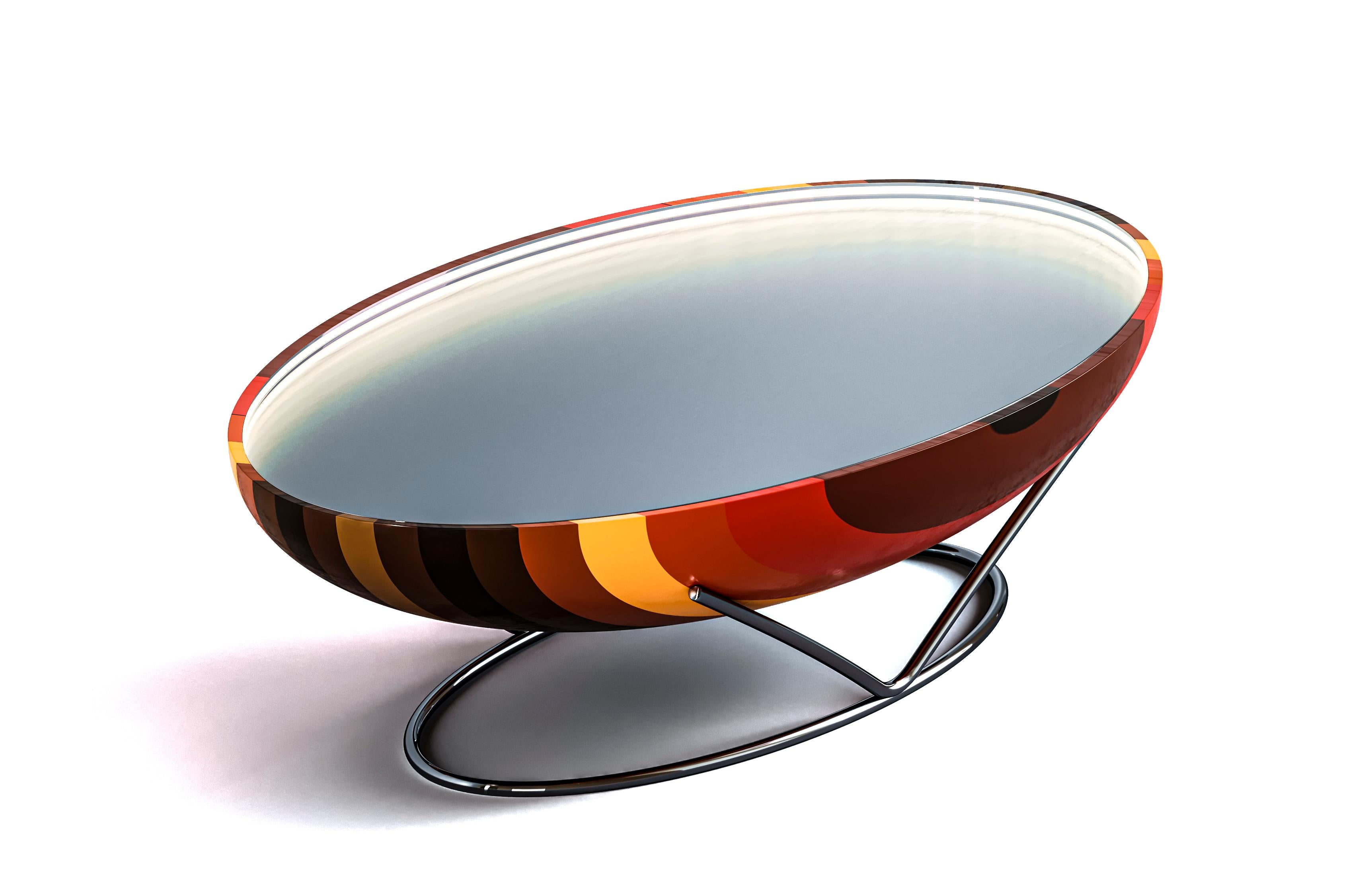 Ukrainian Contemporary Table Eggs with Bright-Colored Stripes and Transparent Tabletop For Sale