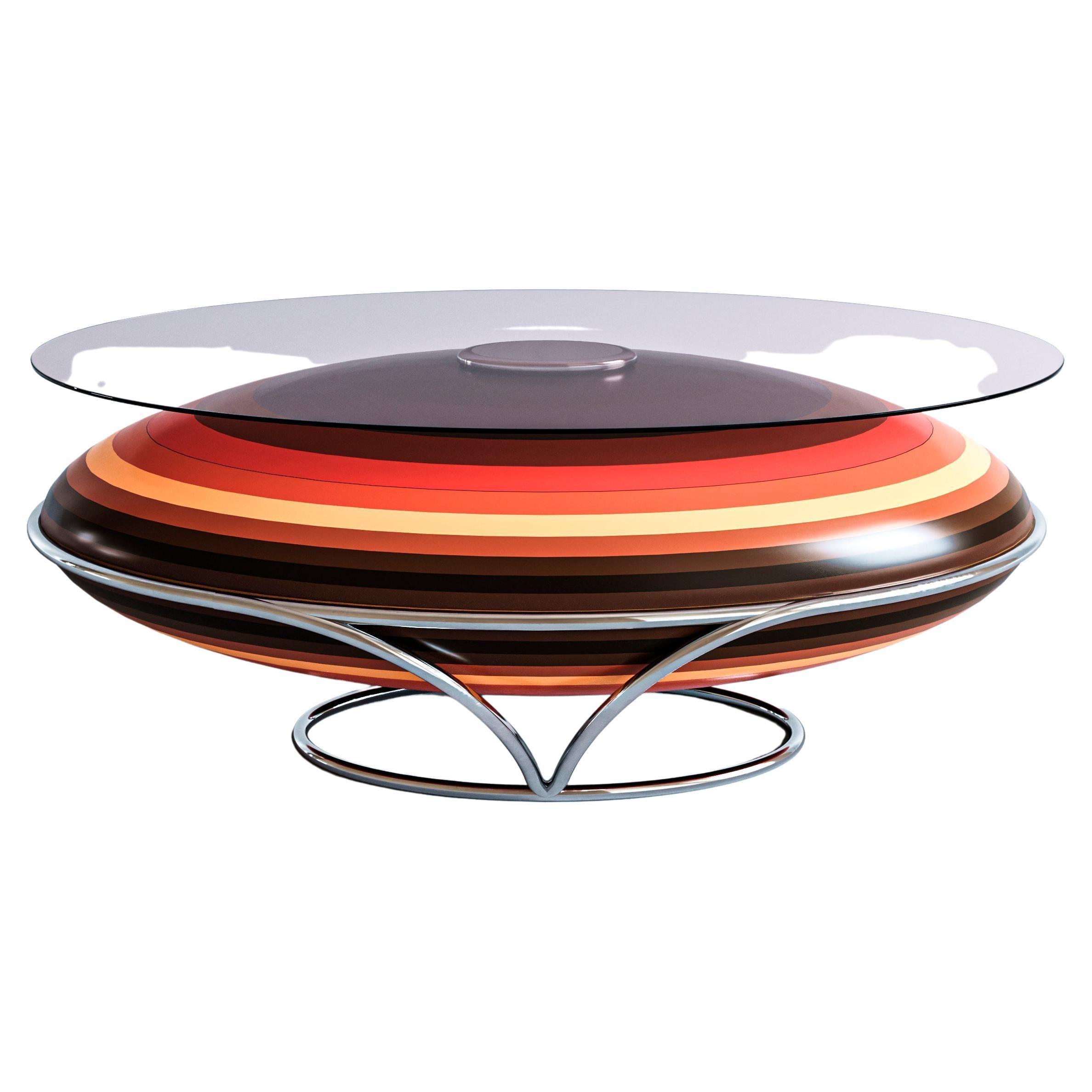 Contemporary Table Eggs with Bright-Colored Stripes and Transparent Tabletop For Sale