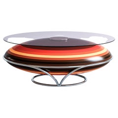 Contemporary Table Eggs with Bright-Colored Stripes and Transparent Tabletop