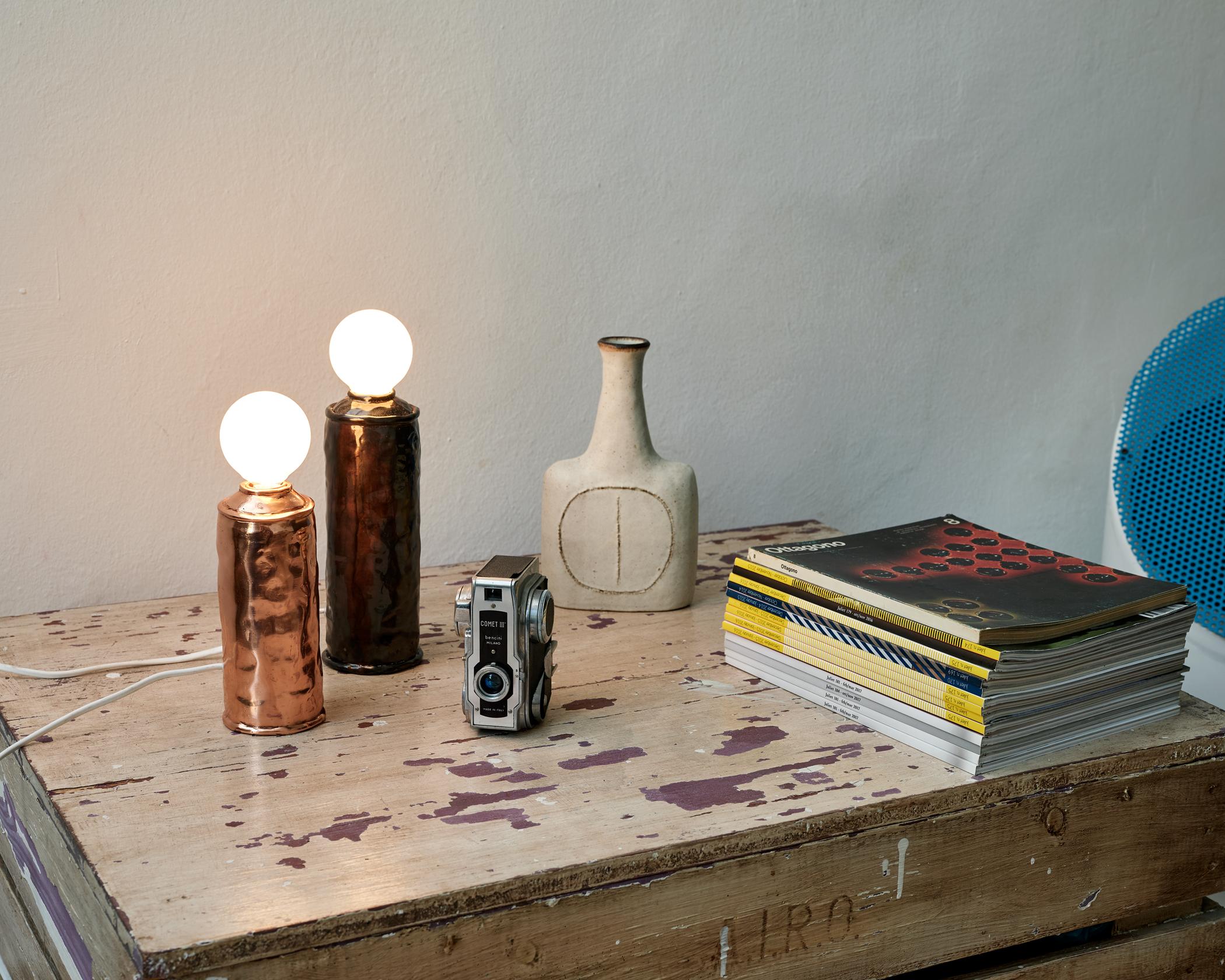 Modern Contemporary Table Lamp by Niccolo Spirito / Dark Bronzed Spray Paint Can Shape For Sale