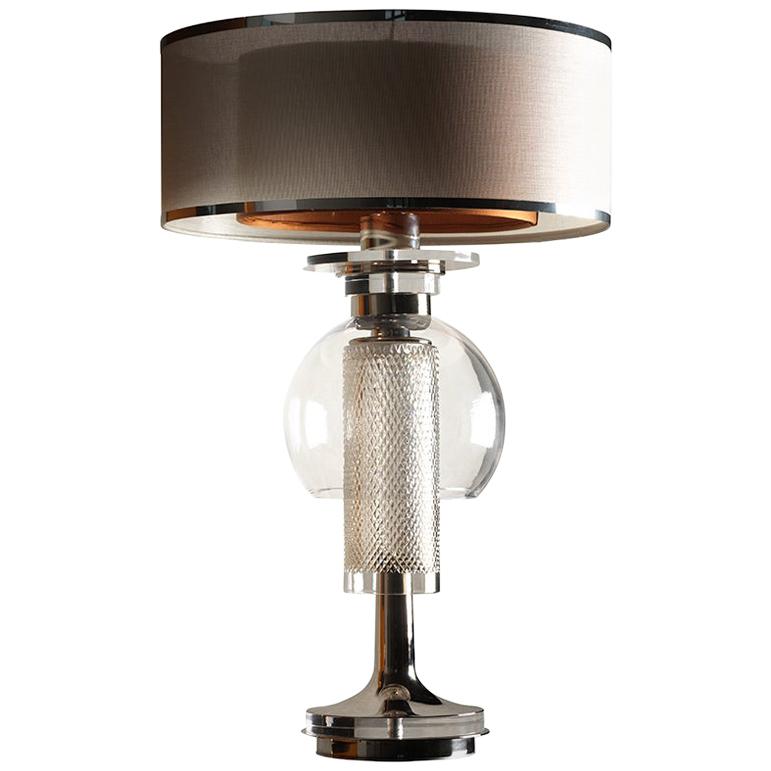 Contemporary Table Lamp Crystal Glass Nickel-Plated Brass Silver Italy  For Sale