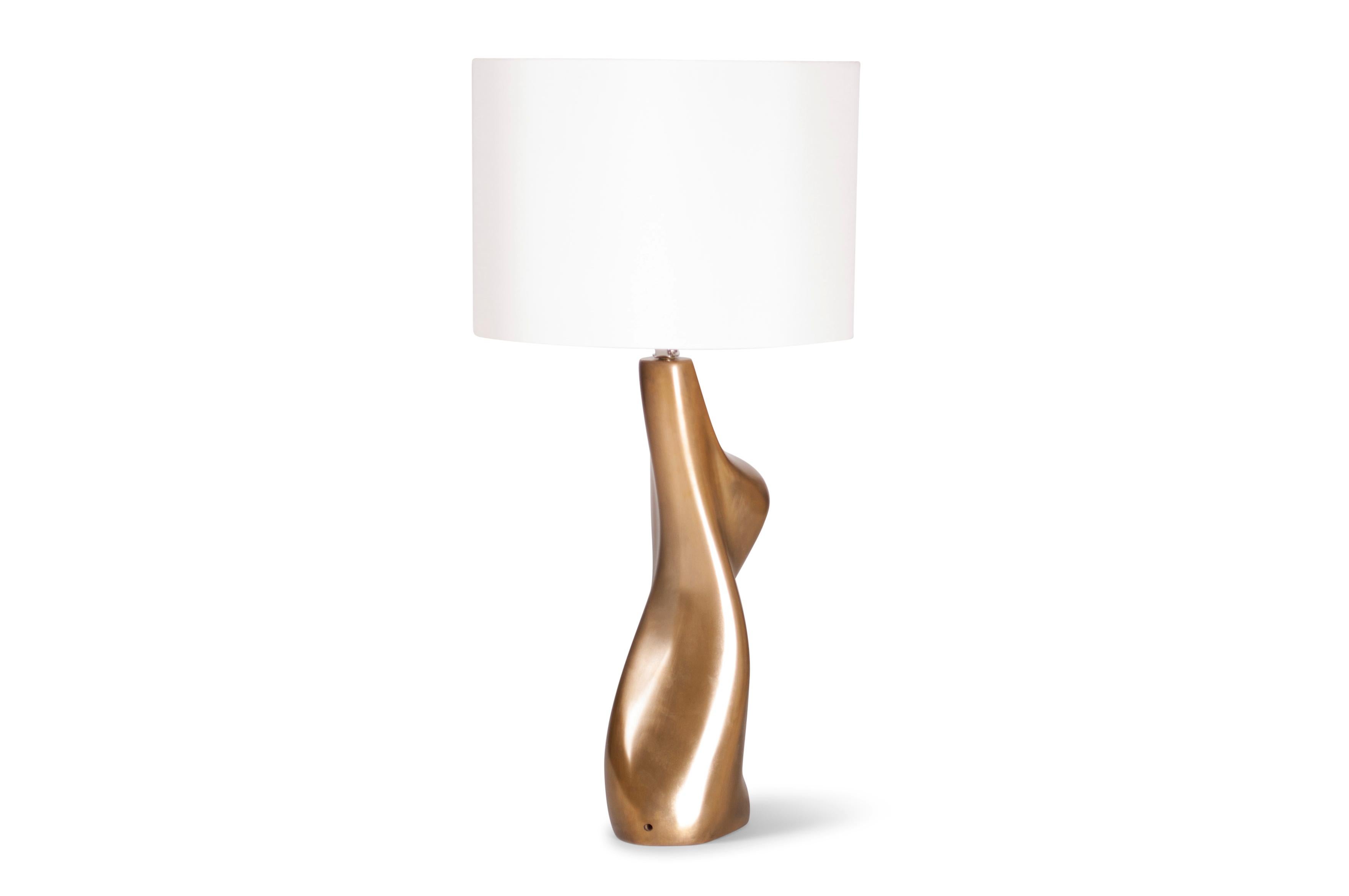 Lacquered Amorph Helen Table Lamp, Gold Finish, Ivory Silk Shade