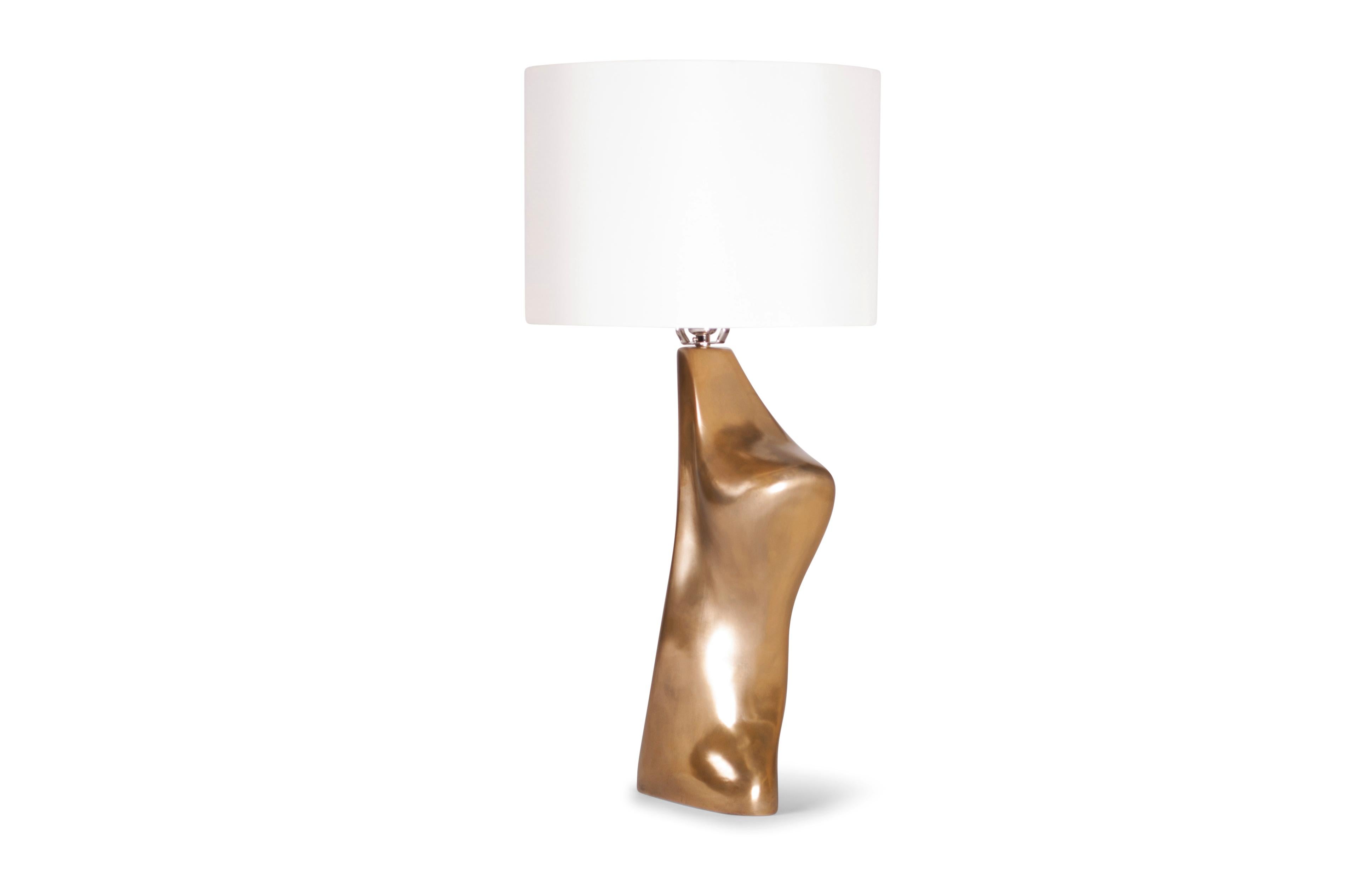 Contemporary Amorph Helen Table Lamp, Gold Finish, Ivory Silk Shade