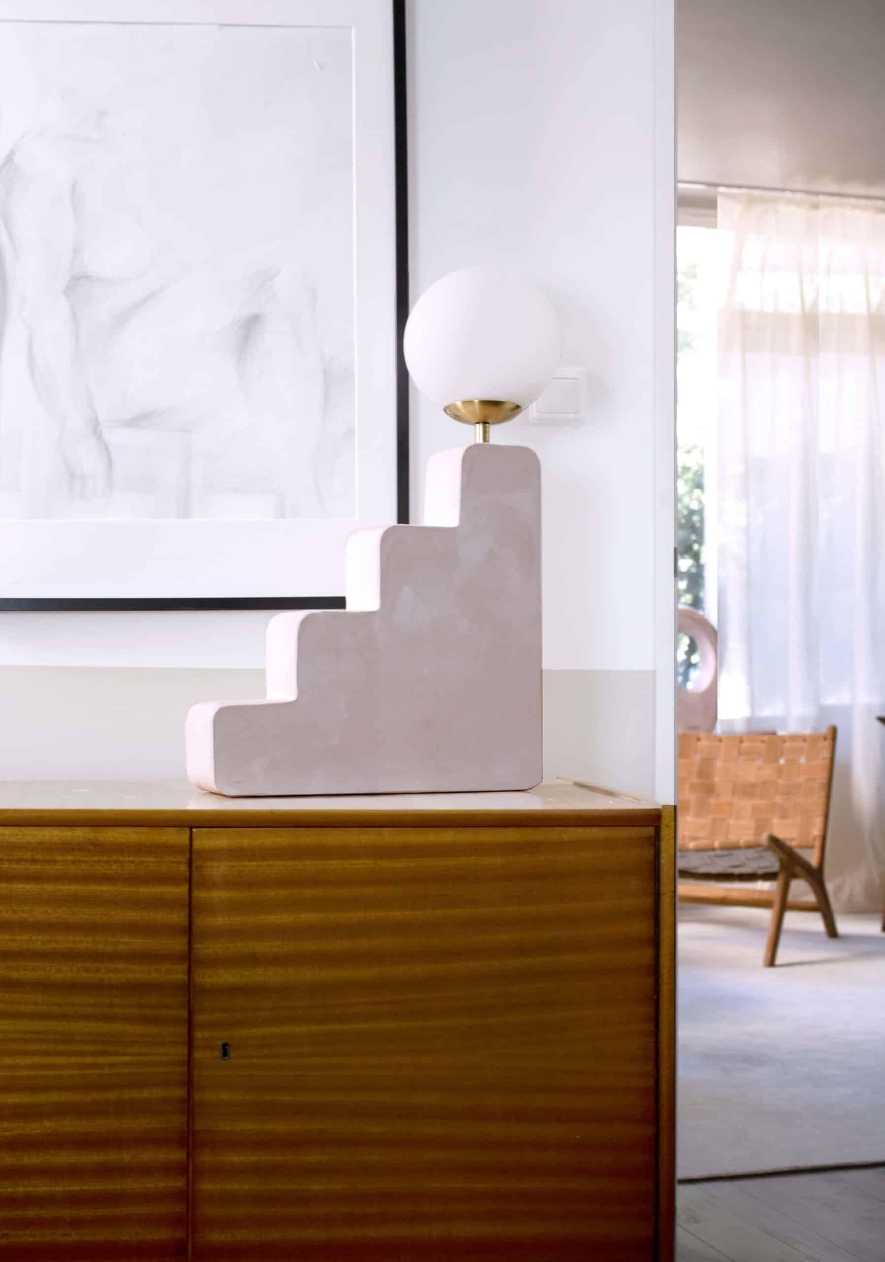 Hand-Carved Contemporary Table Lamp in Gypsum / Collectible Design 