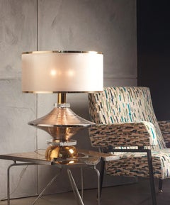 Lampe de bureau contemporaine abat-jour en laiton, argent, or et platine, Italie