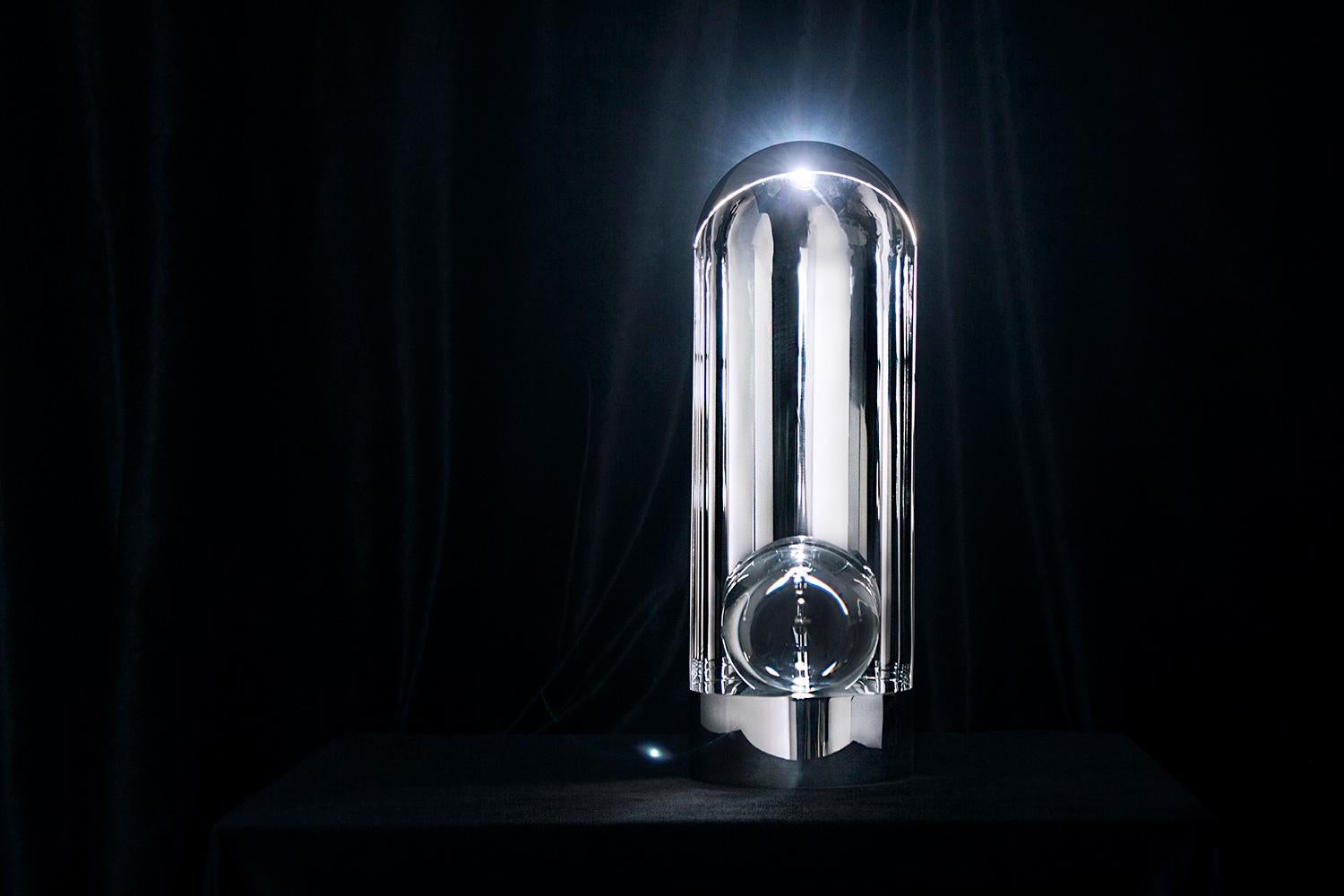 Minimalist Contemporary Table Lamp 'Sanctuary 1' by TheShaw, Stainless Steel and Glass For Sale