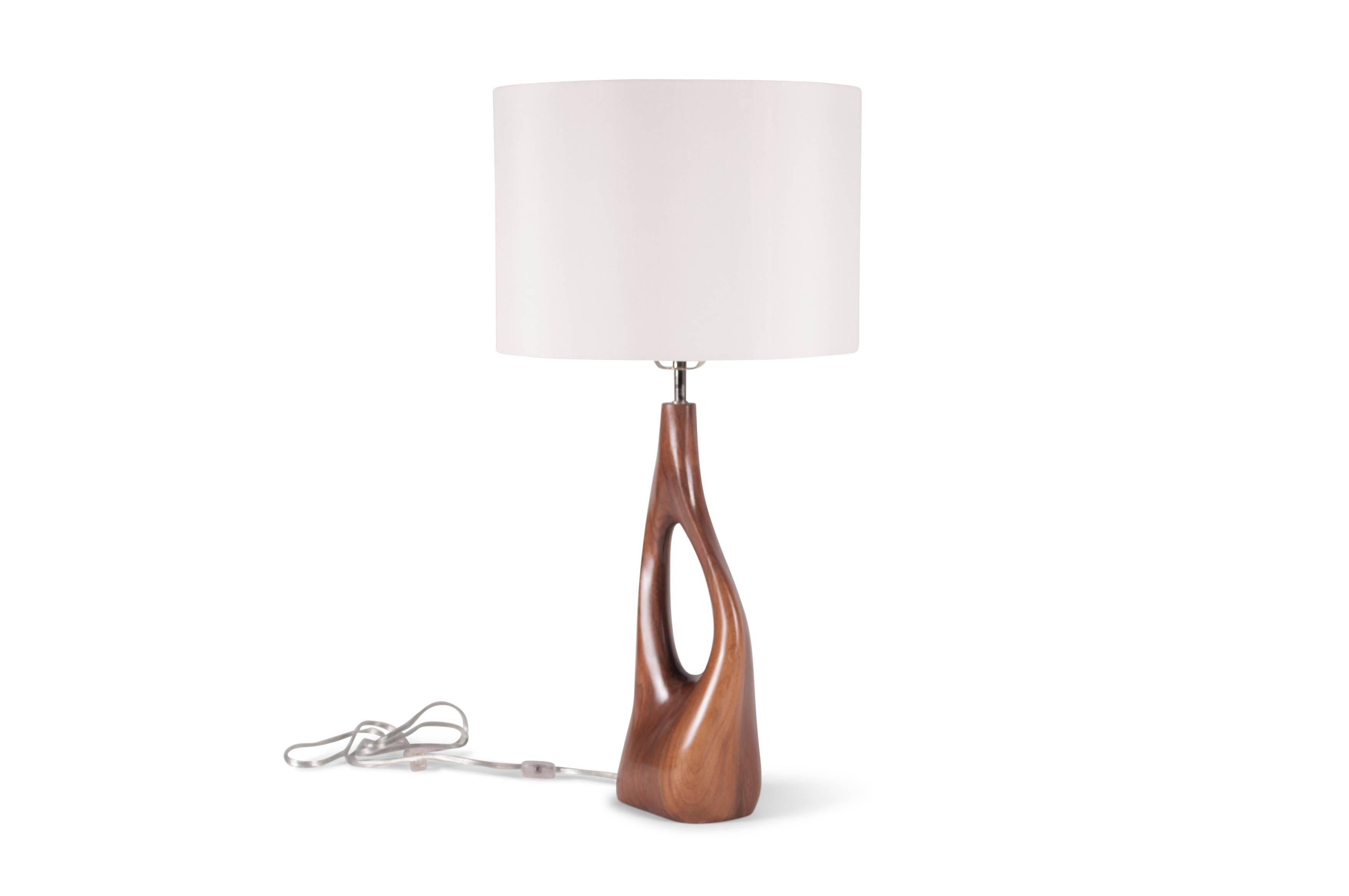 American Amorph Helix Table Lamp Solid Walnut, White Shade For Sale