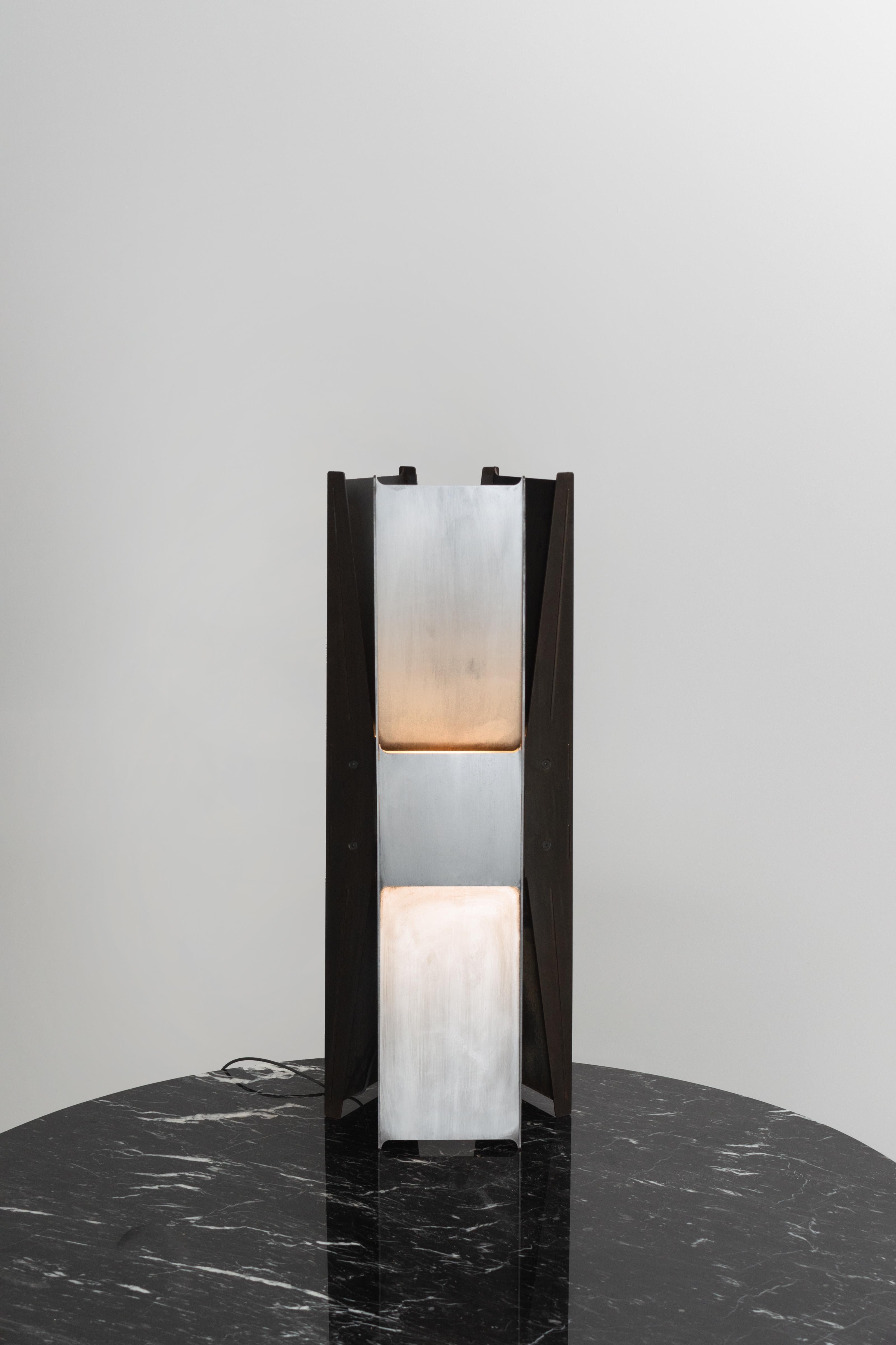 Contemporary Table Lamp 'Vector' by A-N-D, Weathered Steel For Sale 5