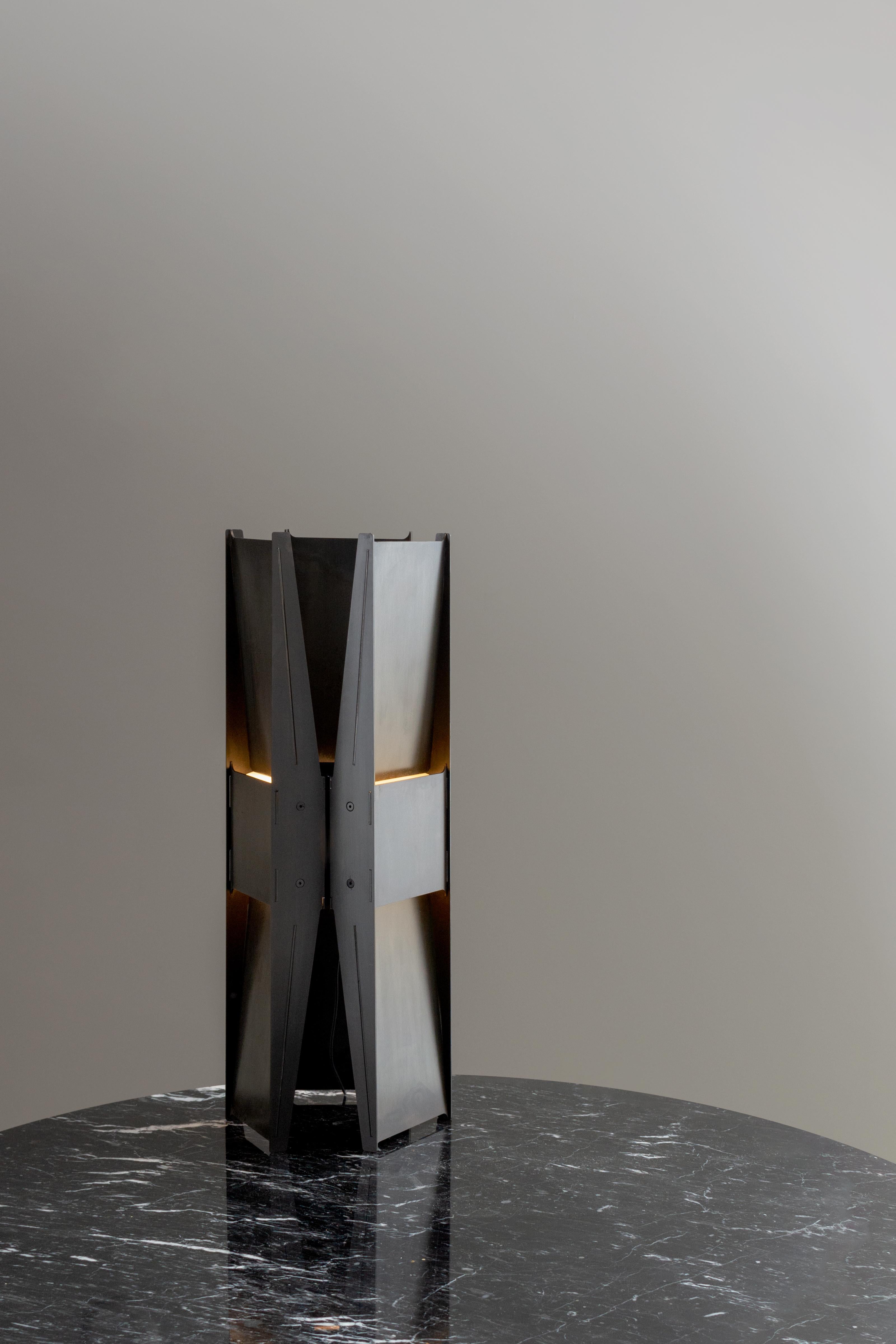 Contemporary Table Lamp 'Vector' by A-N-D, Weathered Steel For Sale 4