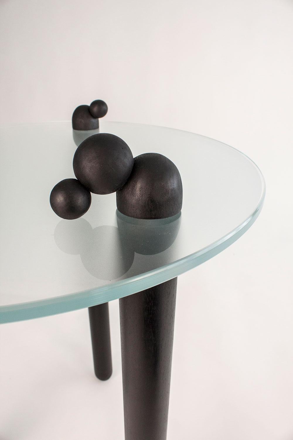 Contemporary table Luna #1 in Satin Glass and Wood by Nadine Hajjar For Sale 3
