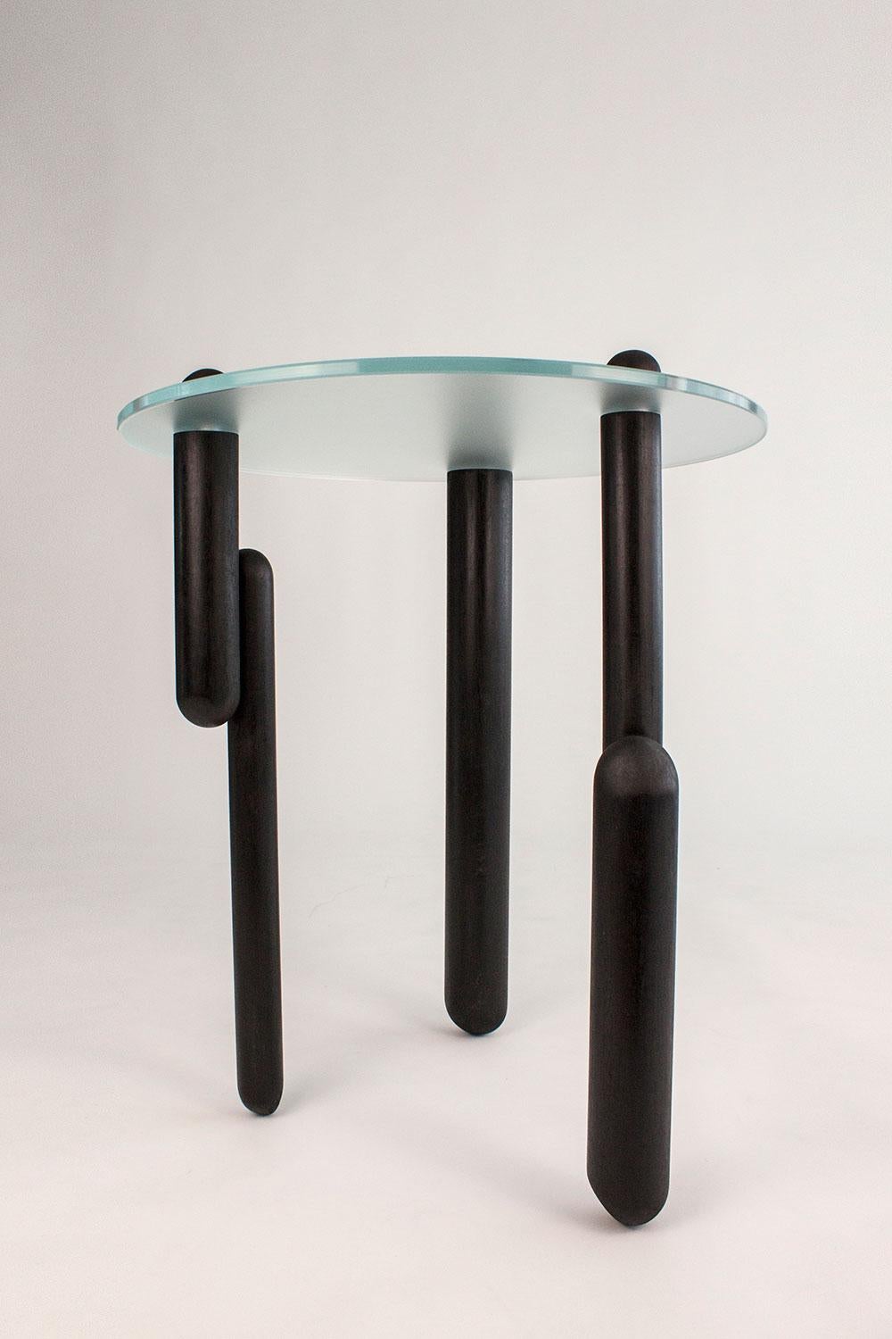 Contemporary table Luna #2 in Satin Glass and Wood by Nadine Hajjar For Sale 3