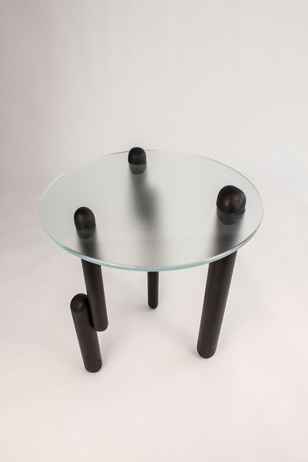 Contemporary table Luna #2 in Satin Glass and Wood by Nadine Hajjar In New Condition For Sale In Montreal, QC