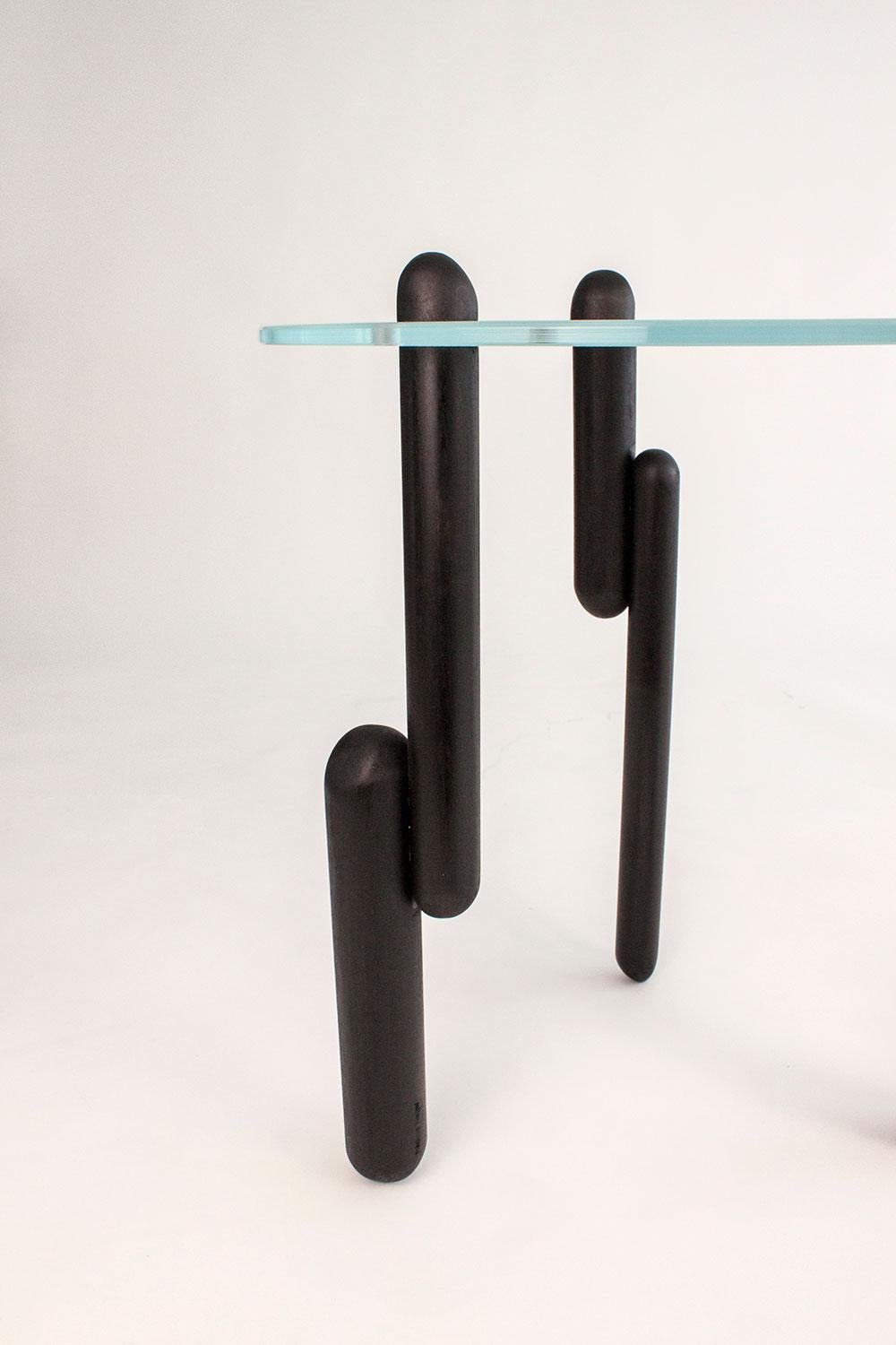Contemporary table Luna #2 in Satin Glass and Wood by Nadine Hajjar For Sale 2