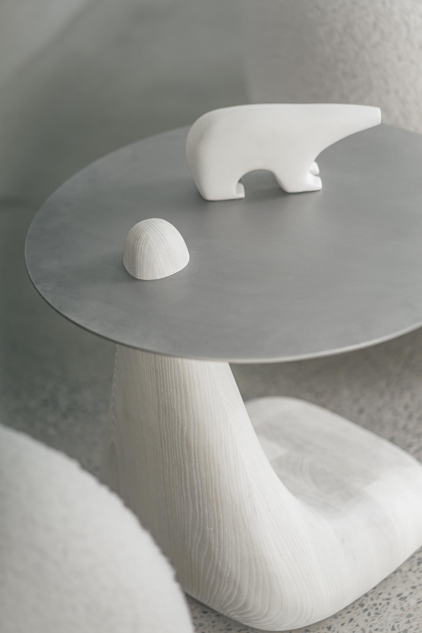 Organic Modern Soupire - Contemporary side table - Carved Ash base & steel top by Nadine Hajjar For Sale