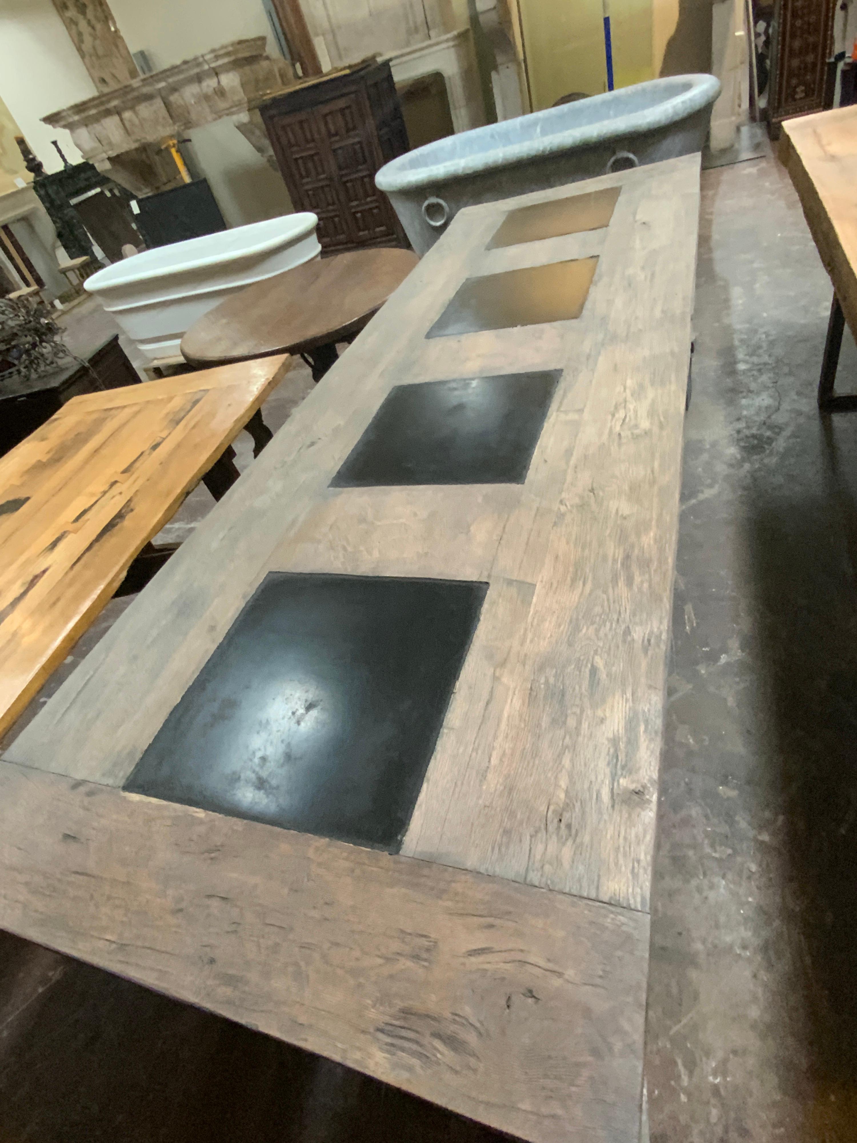 Belgian Contemporary Table with Bluestone Accents For Sale
