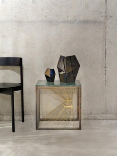Contemporary Table with Marble, Brass and Steel, Handmade in Italy, Small