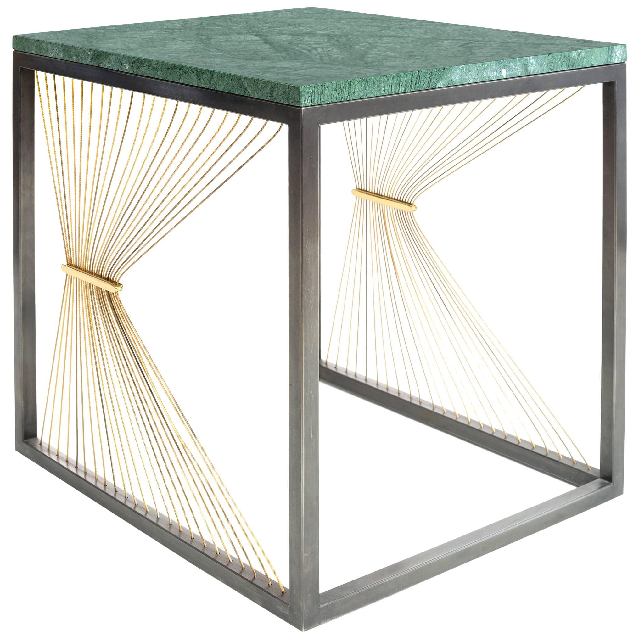 Contemporary Table with Marble, Brass and Steel, Handmade in Italy, Small For Sale